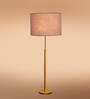 Devansh Grey cotton Drum shade with   floor lamp with wood base .-