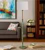 Devansh Grey cotton Drum shade with   floor lamp with wood base .-