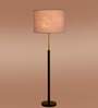 Devansh Grey cotton Drum shade with   floor lamp with wood base .-