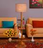Devansh Grey cotton Drum shade with   floor lamp with wood base