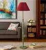 Devansh Maroon cotton Drum shade with   floor lamp with wood base .-