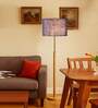 Devansh Maroon cotton Drum shade with   floor lamp with wood base .-