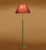 Devansh Maroon cotton Drum shade with   floor lamp with wood base .-