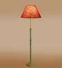 Devansh Maroon cotton Drum shade with   floor lamp with wood base .-