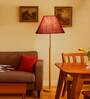 Devansh Maroon cotton Drum shade with   floor lamp with wood base .-
