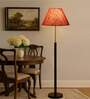 Devansh Maroon cotton Drum shade with   floor lamp with wood base .-