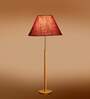 Devansh Maroon cotton Drum shade with   floor lamp with wood base .-