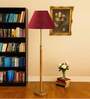 Devansh Maroon cotton Drum shade with   floor lamp with wood base .-