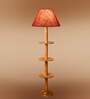 Devansh Maroon cotton Drum shade with   floor lamp with wood base .-