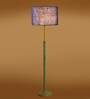 Devansh Maroon cotton Drum shade with   floor lamp with wood base .-