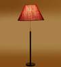 Devansh Maroon cotton Drum shade with   floor lamp with wood base .-