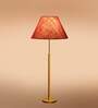 Devansh Maroon cotton Drum shade with   floor lamp with wood base .-