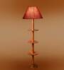 Devansh Maroon cotton Drum shade with   floor lamp with wood base .-