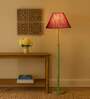 Devansh Maroon cotton Drum shade with   floor lamp with wood base .-