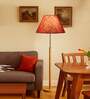 Devansh Maroon cotton Drum shade with   floor lamp with wood base .-