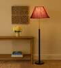 Devansh Maroon cotton Drum shade with   floor lamp with wood base .-