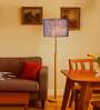 Devansh Maroon cotton Drum shade with   floor lamp with wood base .-