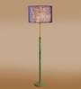 Devansh Maroon cotton Drum shade with   floor lamp with wood base .-