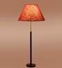 Devansh Maroon cotton Drum shade with   floor lamp with wood base .-