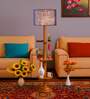 Devansh Maroon cotton Drum shade with   floor lamp with wood base