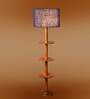 Devansh Maroon cotton Drum shade with   floor lamp with wood base