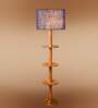 Devansh Maroon cotton Drum shade with   floor lamp with wood base