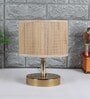 Rhombus Beige Bamboo Shade Night Lamp With Metal Base