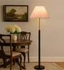 Devansh Multi cotton Drum shade with   floor lamp with wood base .-
