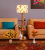 Devansh Multi cotton Drum shade with   floor lamp with wood base .-
