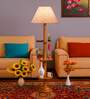 Devansh Multi cotton Drum shade with   floor lamp with wood base .-