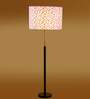 Devansh Multi cotton Drum shade with   floor lamp with wood base .-