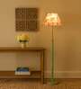 Devansh Multi cotton Drum shade with   floor lamp with wood base .-