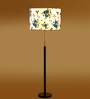 Devansh Multi cotton Drum shade with   floor lamp with wood base .-