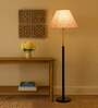 Devansh Multi cotton Drum shade with   floor lamp with wood base .-