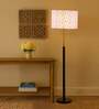 Devansh Multi cotton Drum shade with   floor lamp with wood base .-