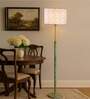Devansh Multi cotton Drum shade with   floor lamp with wood base .-