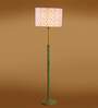 Devansh Multi cotton Drum shade with   floor lamp with wood base .-
