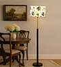 Devansh Multi cotton Drum shade with   floor lamp with wood base .-