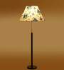 Devansh Multi cotton Drum shade with   floor lamp with wood base .-