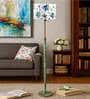 Devansh Multi cotton Drum shade with   floor lamp with wood base .-