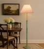 Devansh Multi cotton Drum shade with   floor lamp with wood base .-