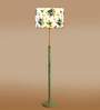Devansh Multi cotton Drum shade with   floor lamp with wood base .-
