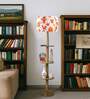 Devansh Multi cotton Drum shade with   floor lamp with wood base .-