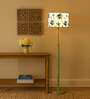 Devansh Multi cotton Drum shade with   floor lamp with wood base .-