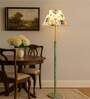 Devansh Multi cotton Drum shade with   floor lamp with wood base .-