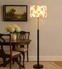 Devansh Multi cotton Drum shade with   floor lamp with wood base .-