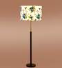 Devansh Multi cotton Drum shade with   floor lamp with wood base .-