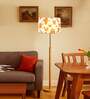 Devansh Multi cotton Drum shade with   floor lamp with wood base .-