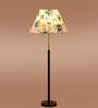 Devansh Multi cotton Drum shade with   floor lamp with wood base .-