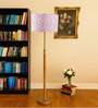 Devansh Multi cotton Drum shade with   floor lamp with wood base .-